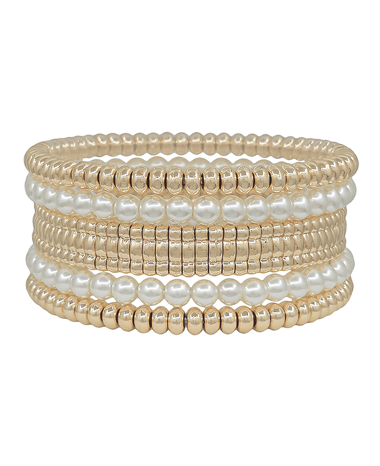Flat & Ball CCB & Pearl 5 Set Bracelet