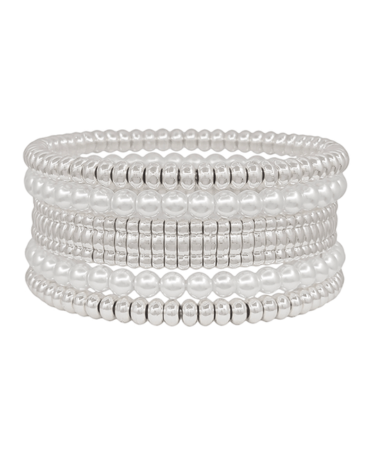 Flat & Ball CCB & Pearl 5 Set Bracelet