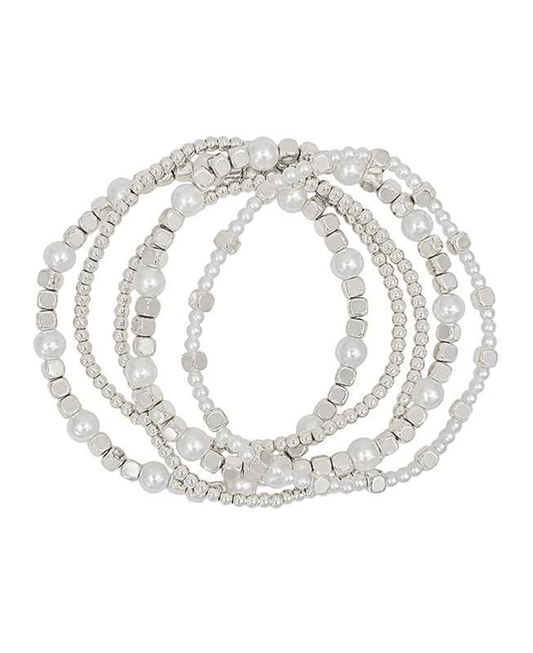 Square & Pearl Mixed 5 Set Bracelet