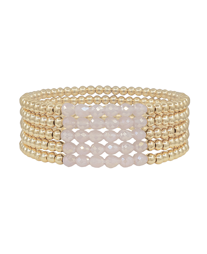 Oval Glass Bead & CCB 5 Set Bracelet