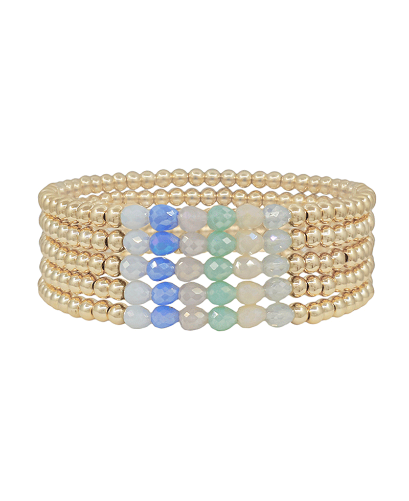 Oval Glass Bead & CCB 5 Set Bracelet
