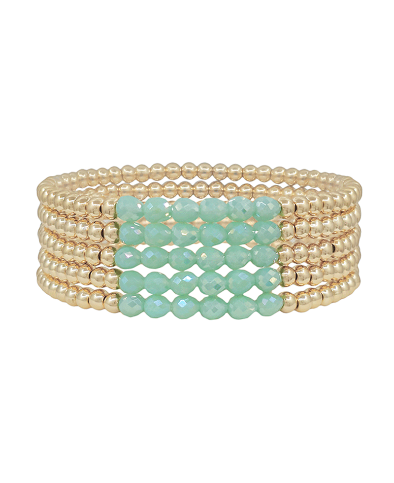 Oval Glass Bead & CCB 5 Set Bracelet