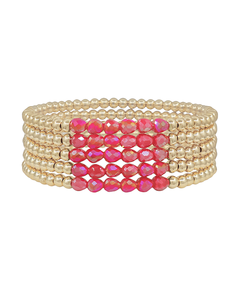 Oval Glass Bead & CCB 5 Set Bracelet