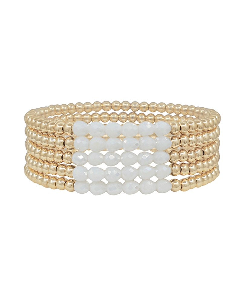 Oval Glass Bead & CCB 5 Set Bracelet