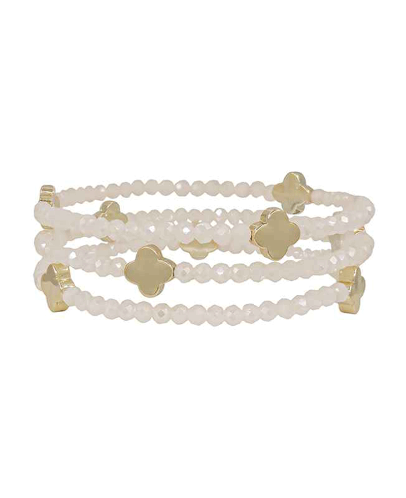 Beads w/ Clover Metal Stretch Bracelet