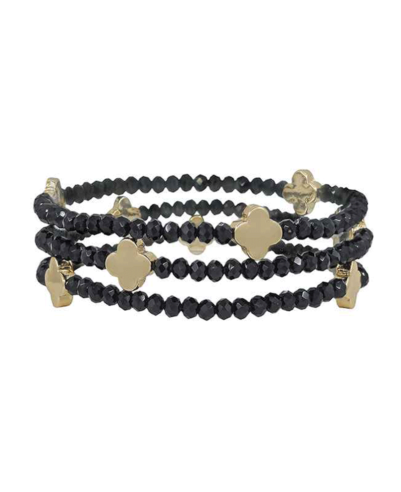 Beads w/ Clover Metal Stretch Bracelet