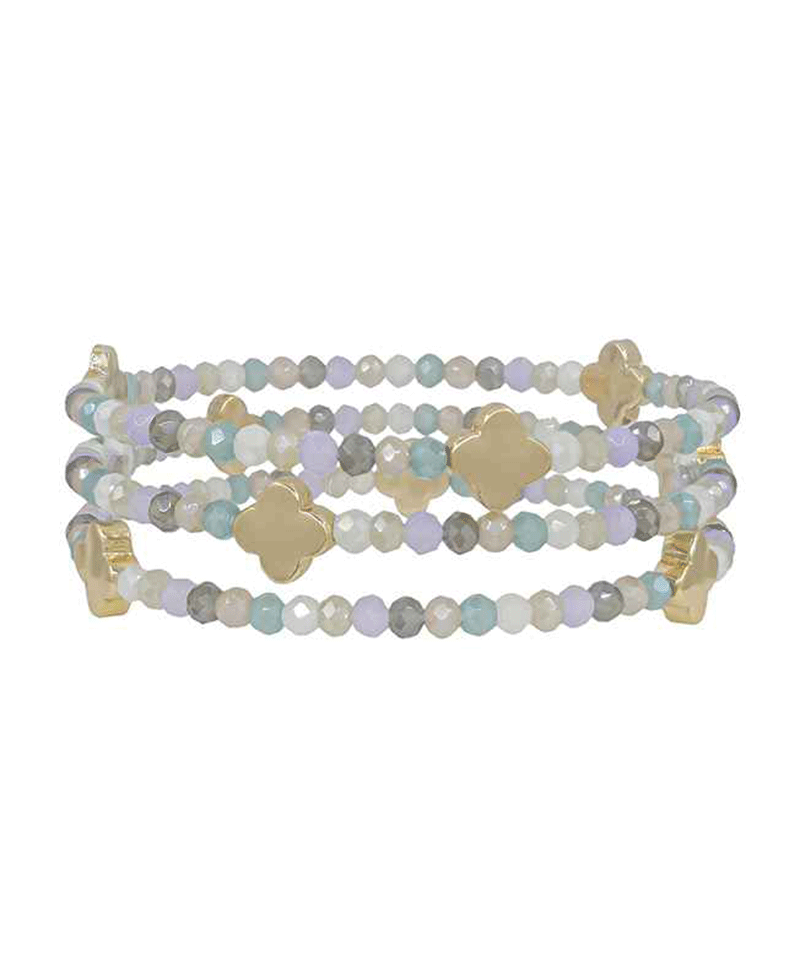 Beads w/ Clover Metal Stretch Bracelet