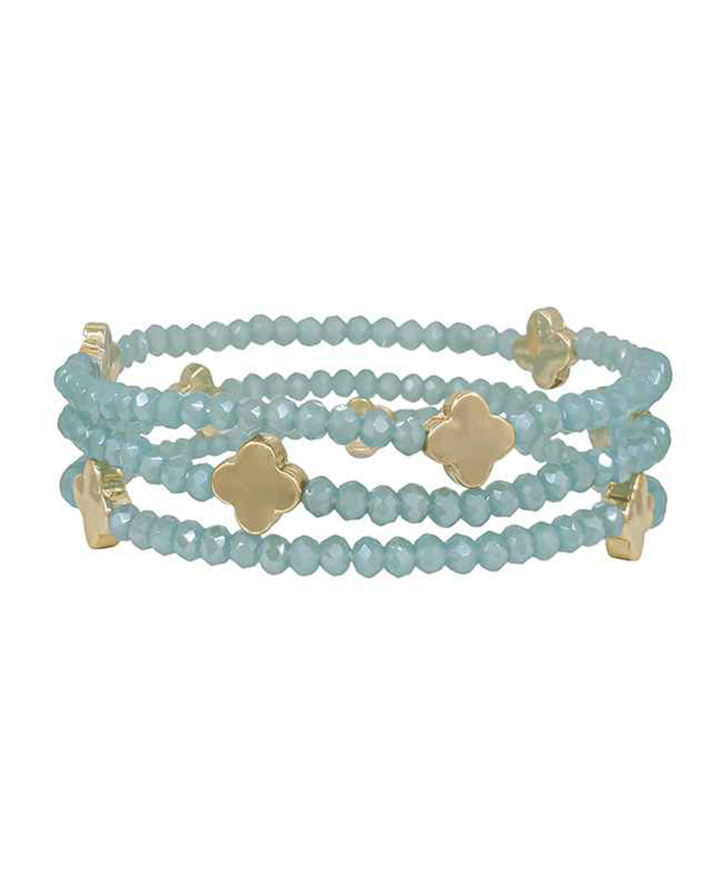 Beads w/ Clover Metal Stretch Bracelet