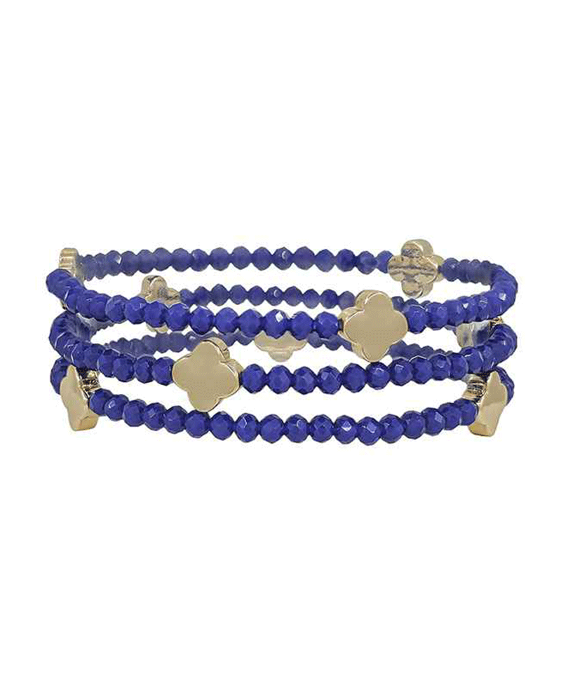 Beads w/ Clover Metal Stretch Bracelet