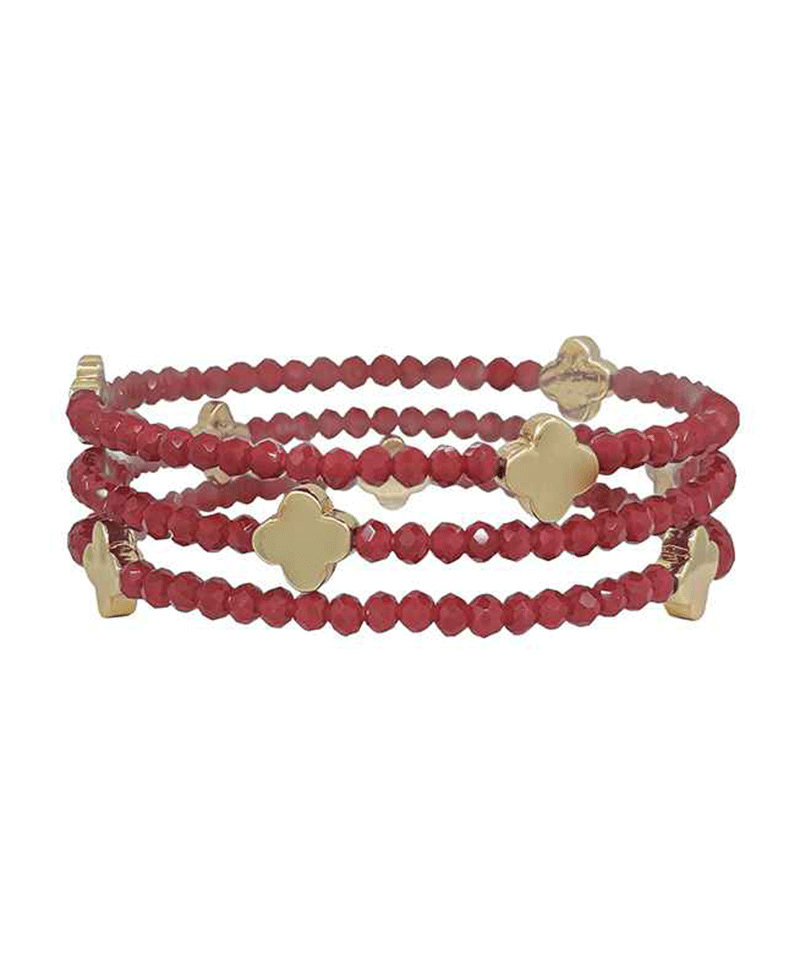 Beads w/ Clover Metal Stretch Bracelet