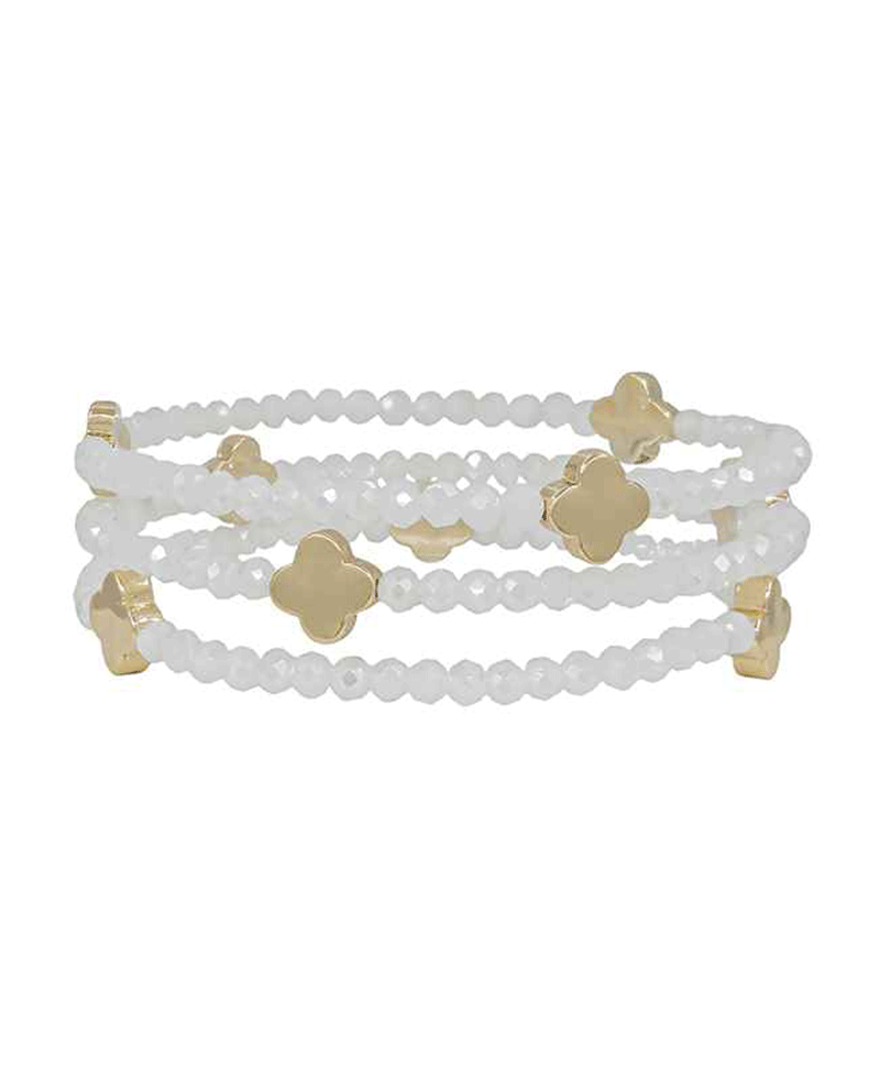 Beads w/ Clover Metal Stretch Bracelet