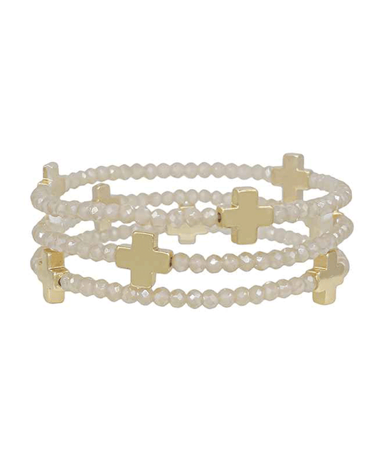 Glass Beads w/ Cross Metal Bracelet