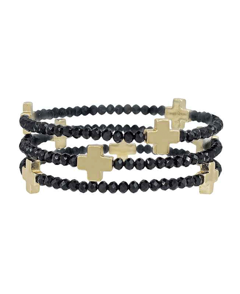 Glass Beads w/ Cross Metal Bracelet