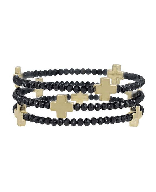 Glass Beads w/ Cross Metal Bracelet