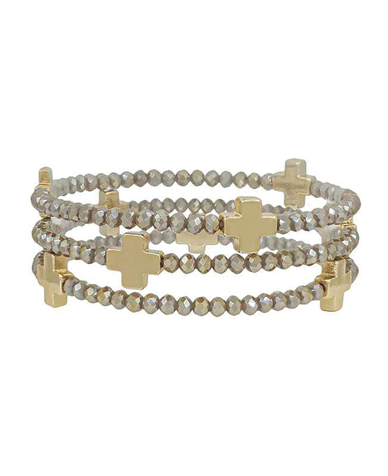 Glass Beads w/ Cross Metal Bracelet