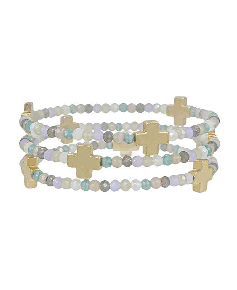 Glass Beads w/ Cross Metal Bracelet