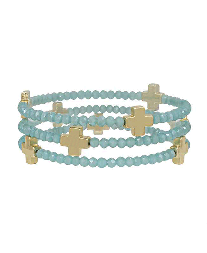 Glass Beads w/ Cross Metal Bracelet