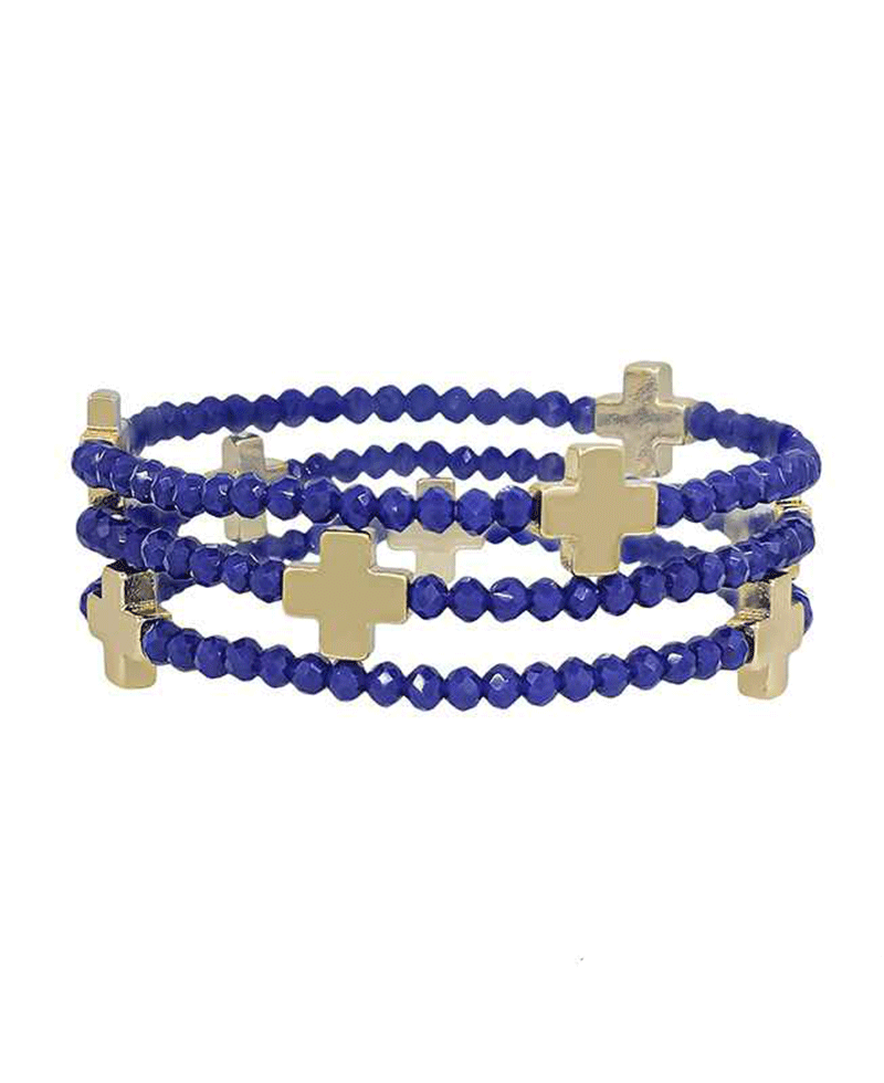Glass Beads w/ Cross Metal Bracelet