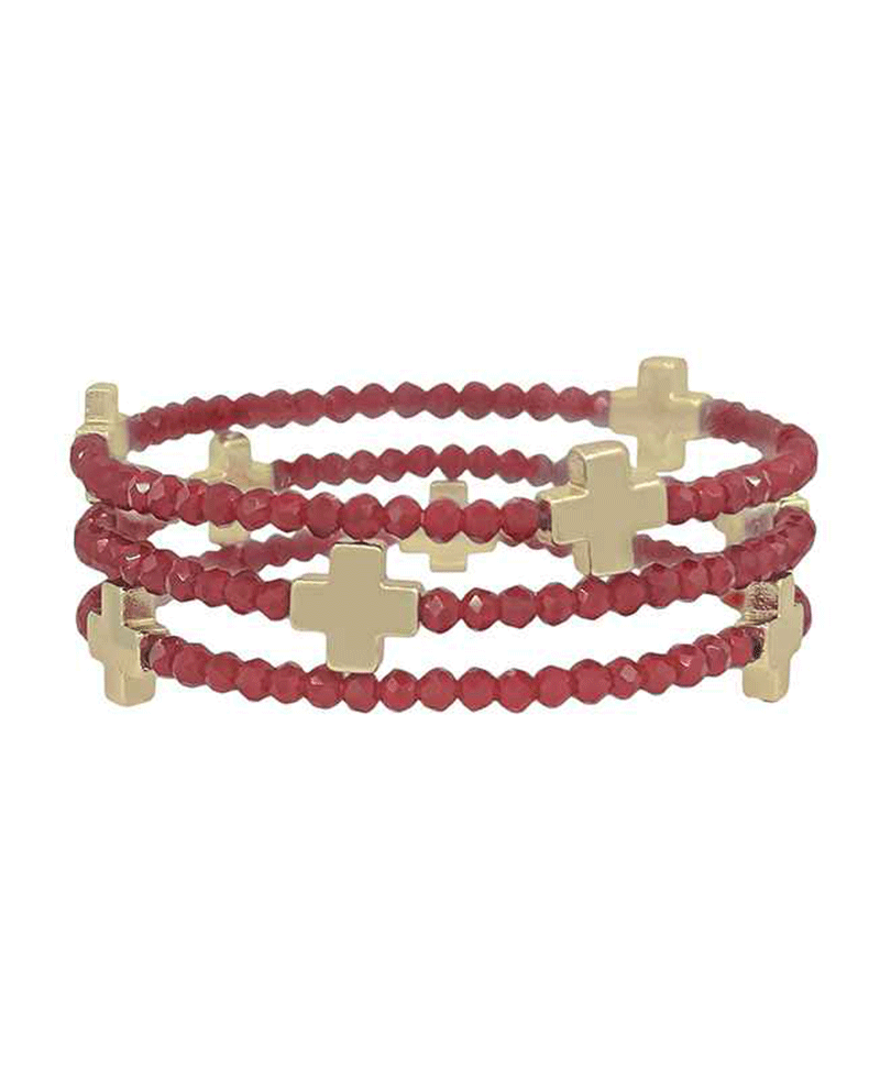 Glass Beads w/ Cross Metal Bracelet