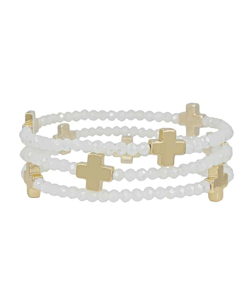 Glass Beads w/ Cross Metal Bracelet