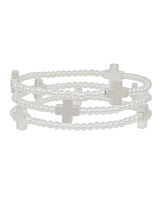 Glass Pearl w/ Cross Metal Bracelet