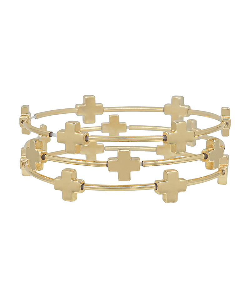 Cross Metal Accent Pipe Stretch Bracelet