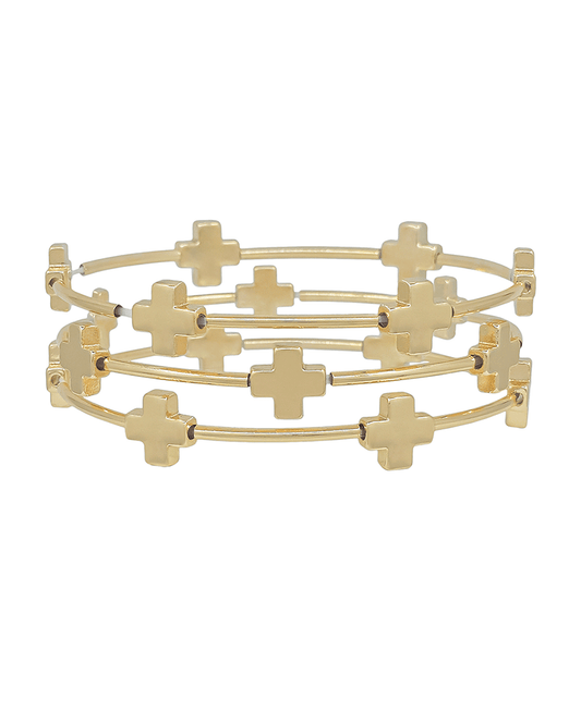 Cross Metal Accent Pipe Stretch Bracelet
