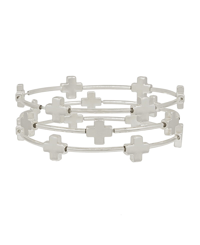 Cross Metal Accent Pipe Stretch Bracelet
