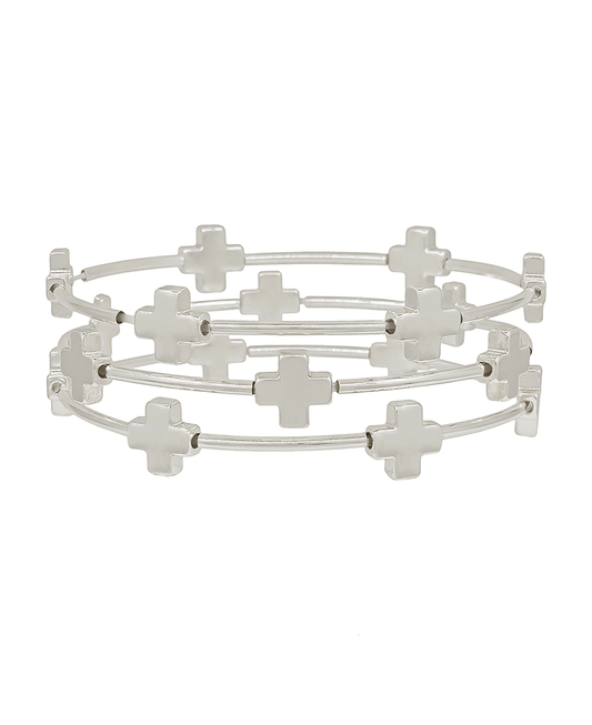 Cross Metal Accent Pipe Stretch Bracelet