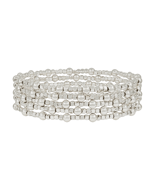 4mm CCB & 2mm Square Metal 5 Set Stretch Bracelet