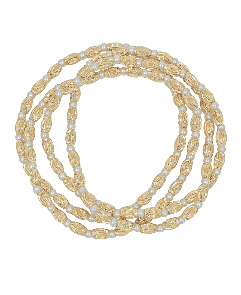 Oval Texture CCB w/ Pearl 4 Set Bracelet
