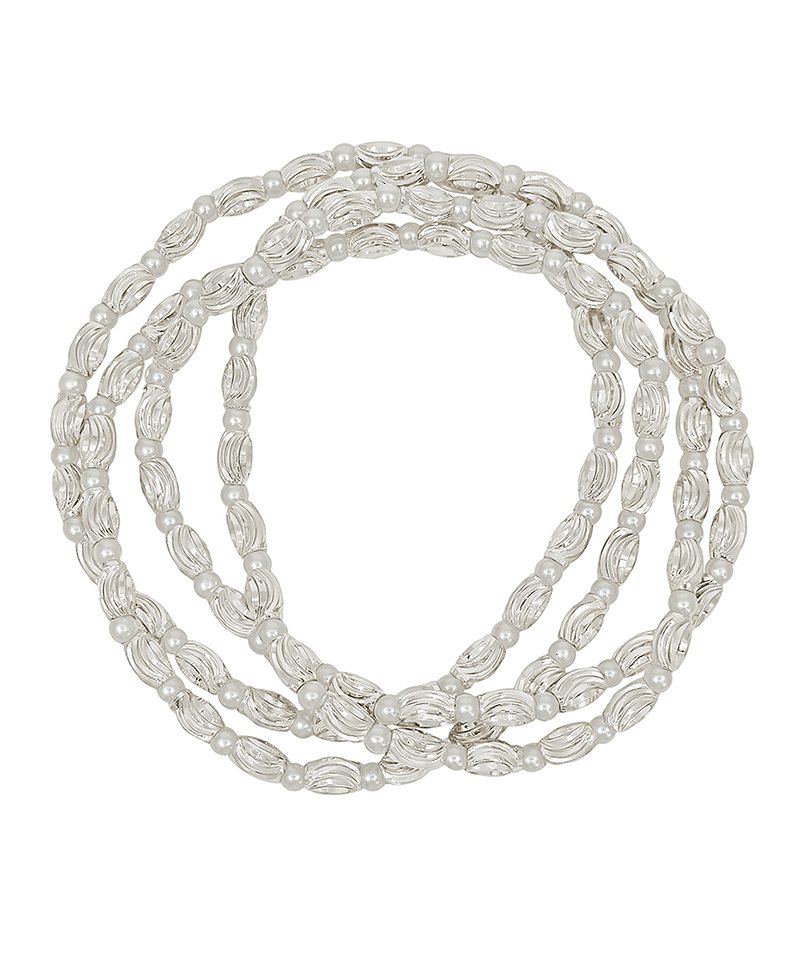 Oval Texture CCB w/ Pearl 4 Set Bracelet