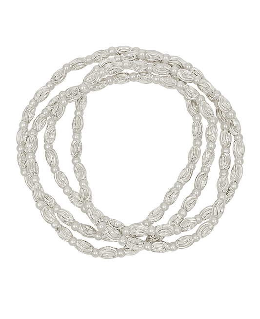 Oval Texture CCB w/ Pearl 4 Set Bracelet