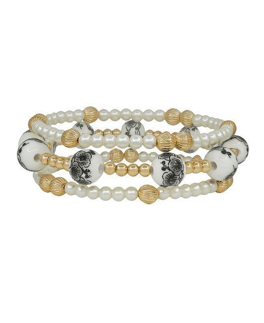 10mm Ceramic Ball w/ Pearl Stretch Bracelet
