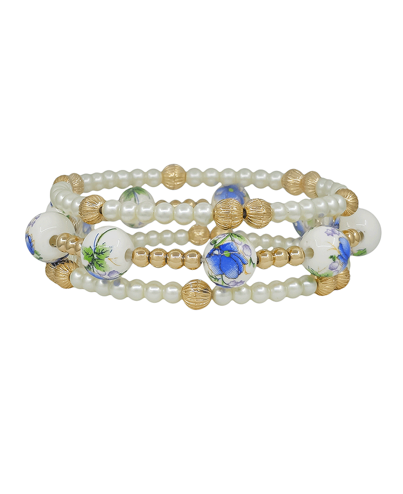 10mm Ceramic Ball w/ Pearl Stretch Bracelet