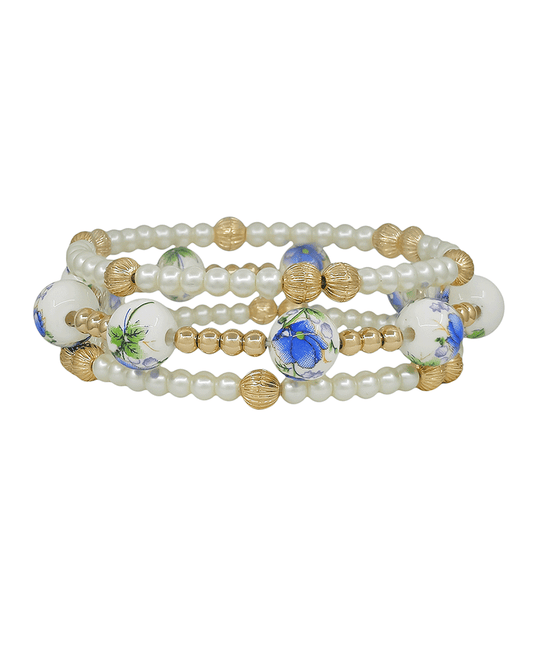 10mm Ceramic Ball w/ Pearl Stretch Bracelet