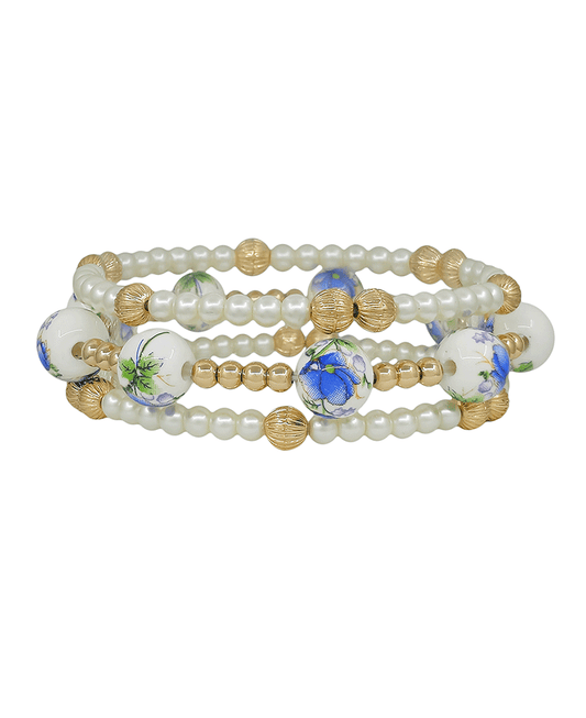 10mm Ceramic Ball w/ Pearl Stretch Bracelet