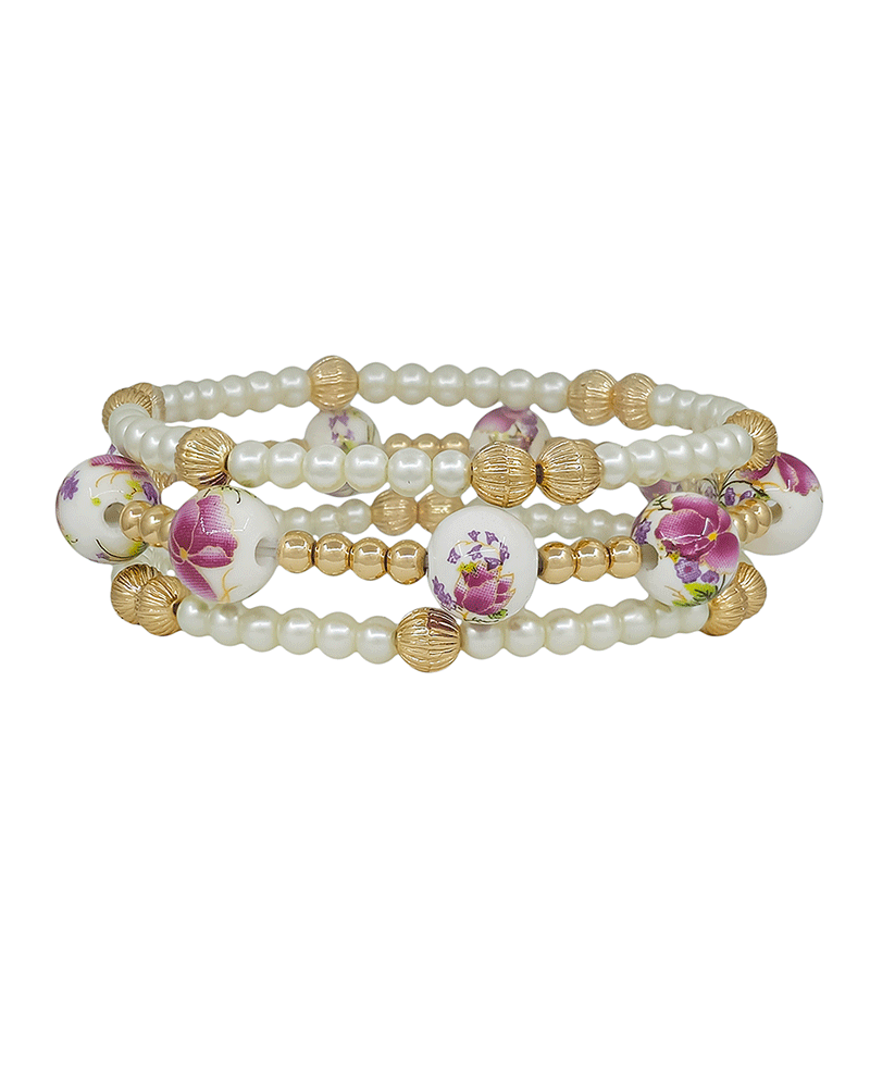 10mm Ceramic Ball w/ Pearl Stretch Bracelet