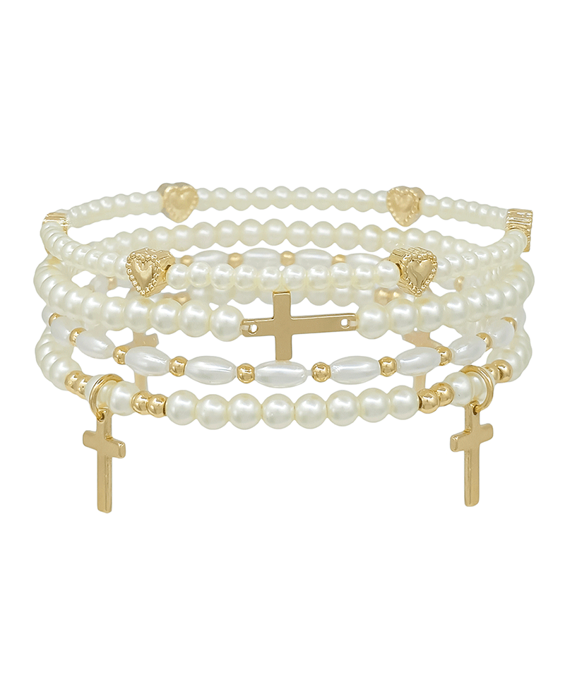 Cross & Heart Pearl Bracelet