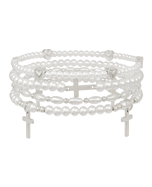 Cross & Heart Pearl Bracelet