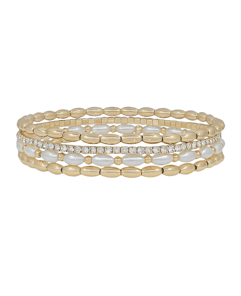 4 Set Oval Pearl Tennis Chain Stretch Bracelet