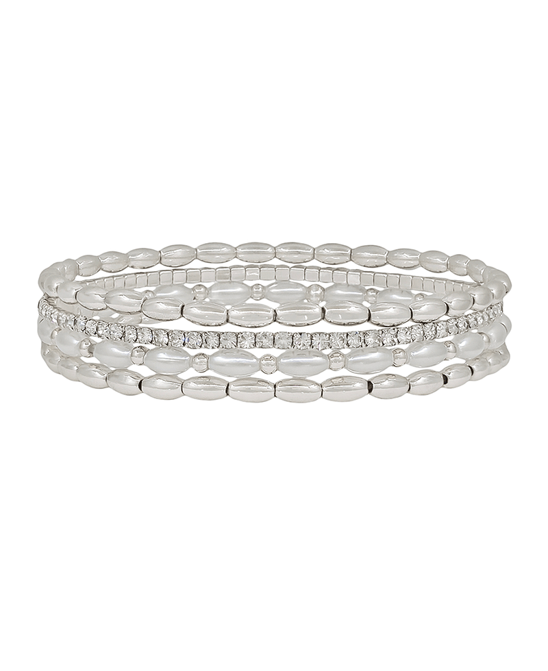 4 Set Oval Pearl Tennis Chain Stretch Bracelet