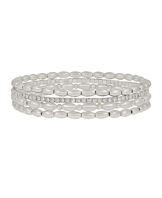 4 Set Oval Pearl Tennis Chain Stretch Bracelet