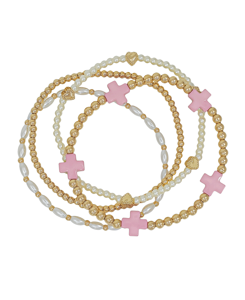 Cross Resin Multi Pearl & CCB 4 Set Bracelet