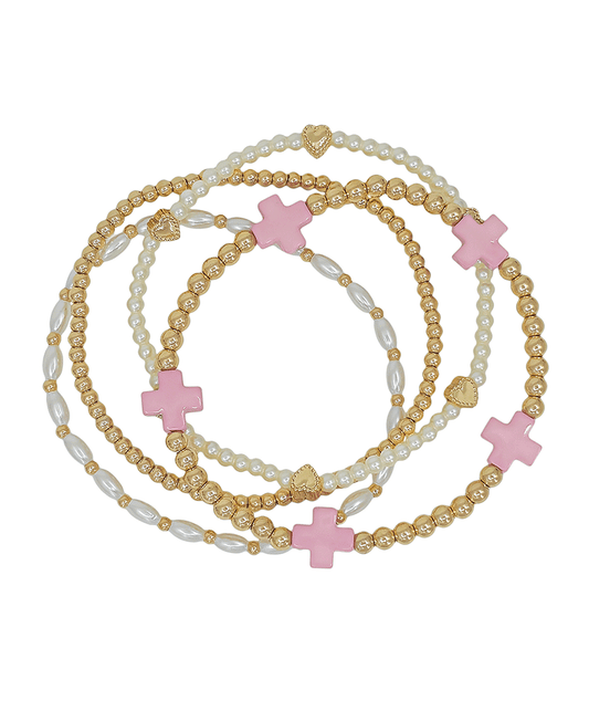 Cross Resin Multi Pearl & CCB 4 Set Bracelet