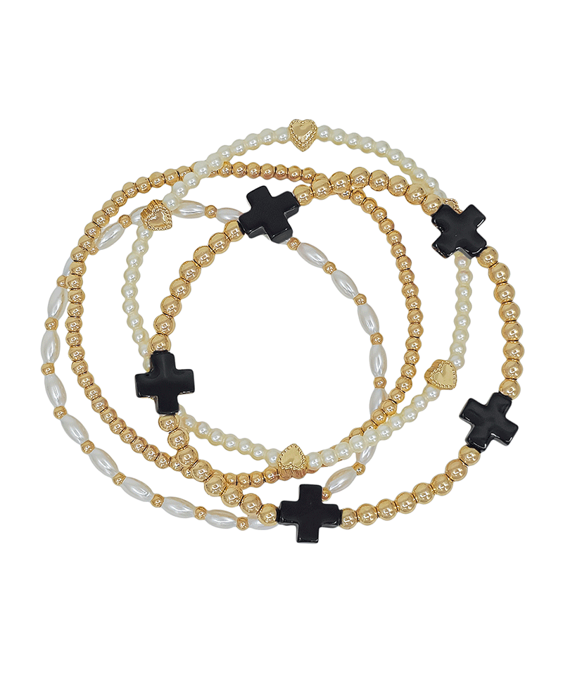 Cross Resin Multi Pearl & CCB 4 Set Bracelet