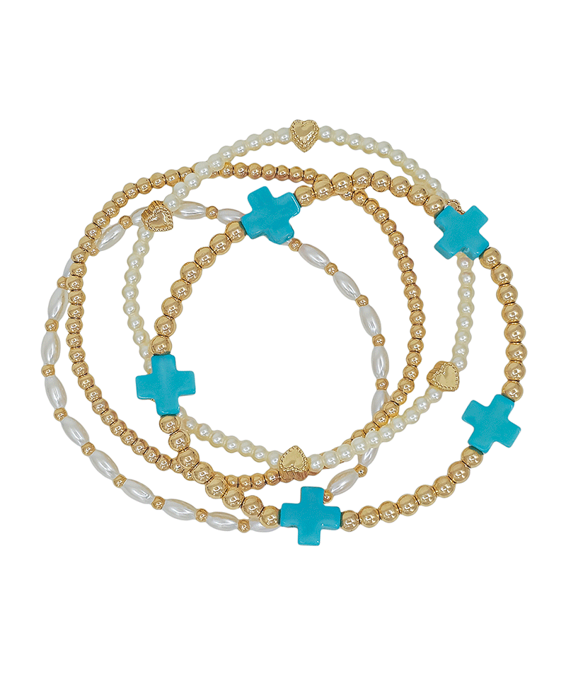 Cross Resin Multi Pearl & CCB 4 Set Bracelet