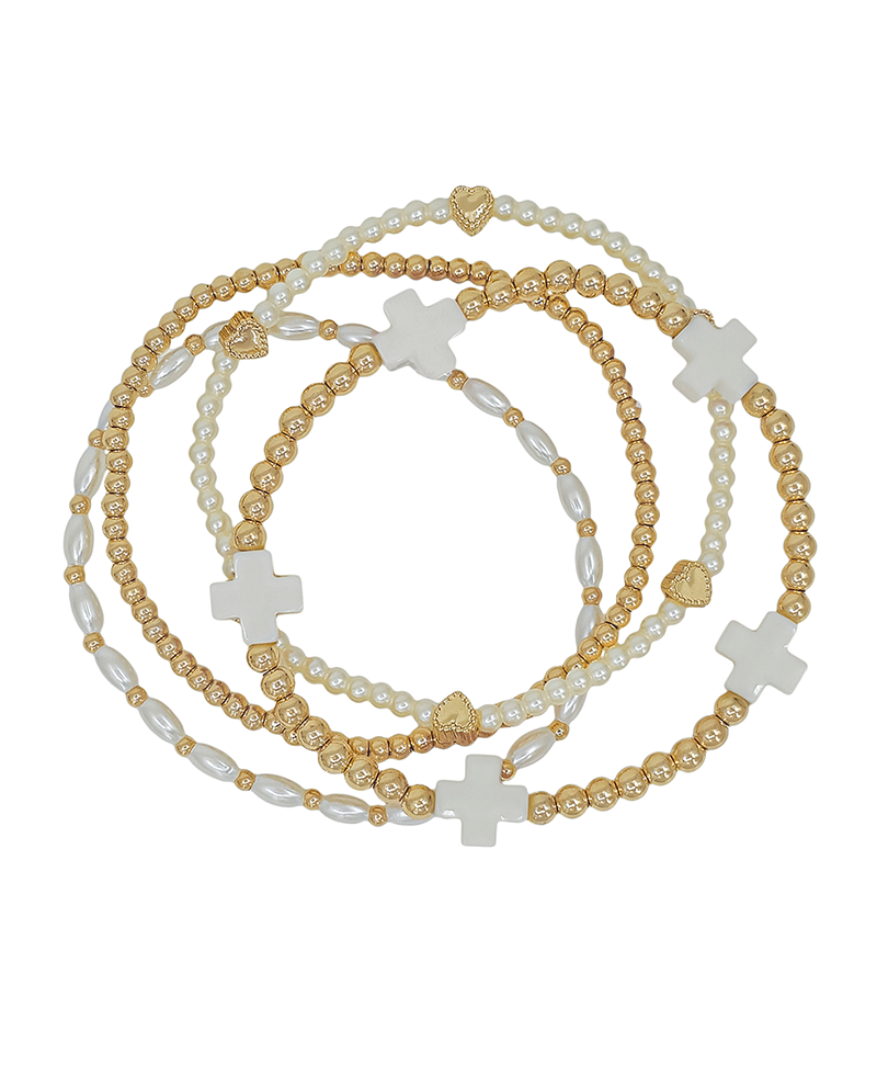 Cross Resin Multi Pearl & CCB 4 Set Bracelet