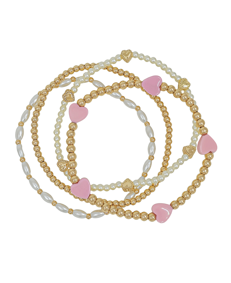 Heart Resin Multi Pearl & CCB 4 Set Bracelet