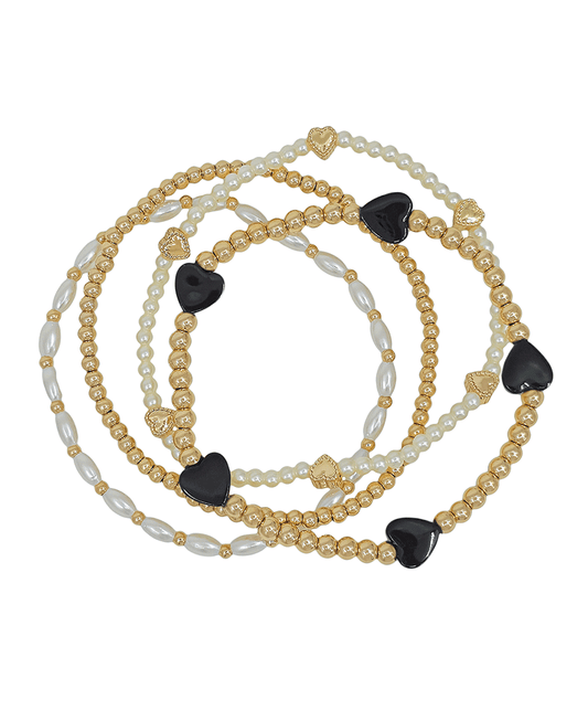 Heart Resin Multi Pearl & CCB 4 Set Bracelet